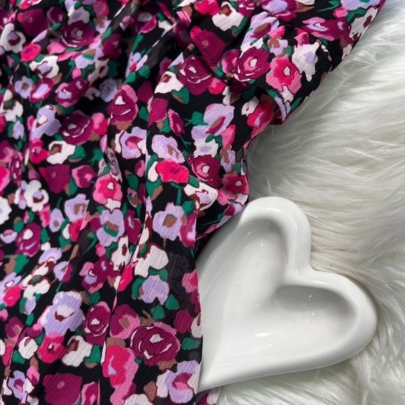 Preppy [J. Crew] Black & Pink Floral V-Neck NWT Ruffle Midi Dress + Pockets | 10 - Picture 13 of 16